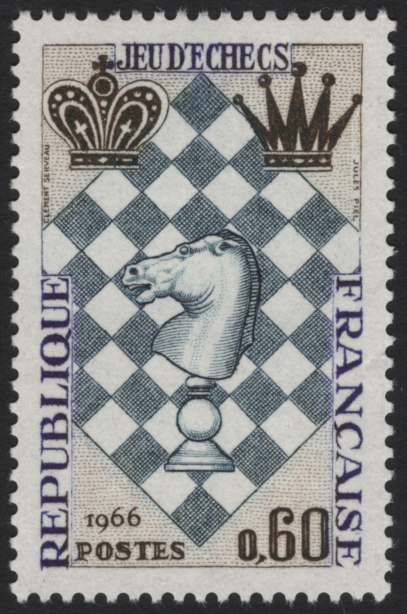 SCG3732 - France 1966 – Chess ("Jeu d'Échecs") 0.60F Stamp