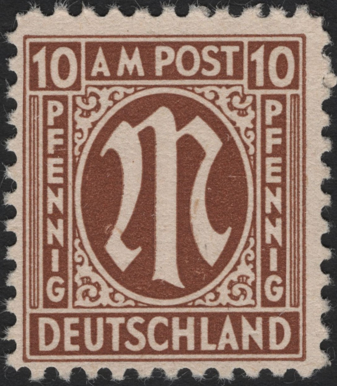SCG3747 - Germany 1945 – Allied Occupation “AM Post” 10 Pfennig Brown