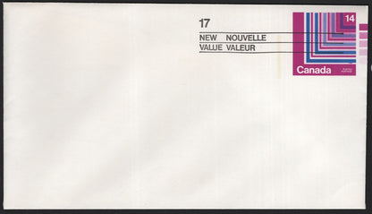 SCG3792 - Canada 1980s Postal Stationery Envelope – 14¢ New Value Overprint