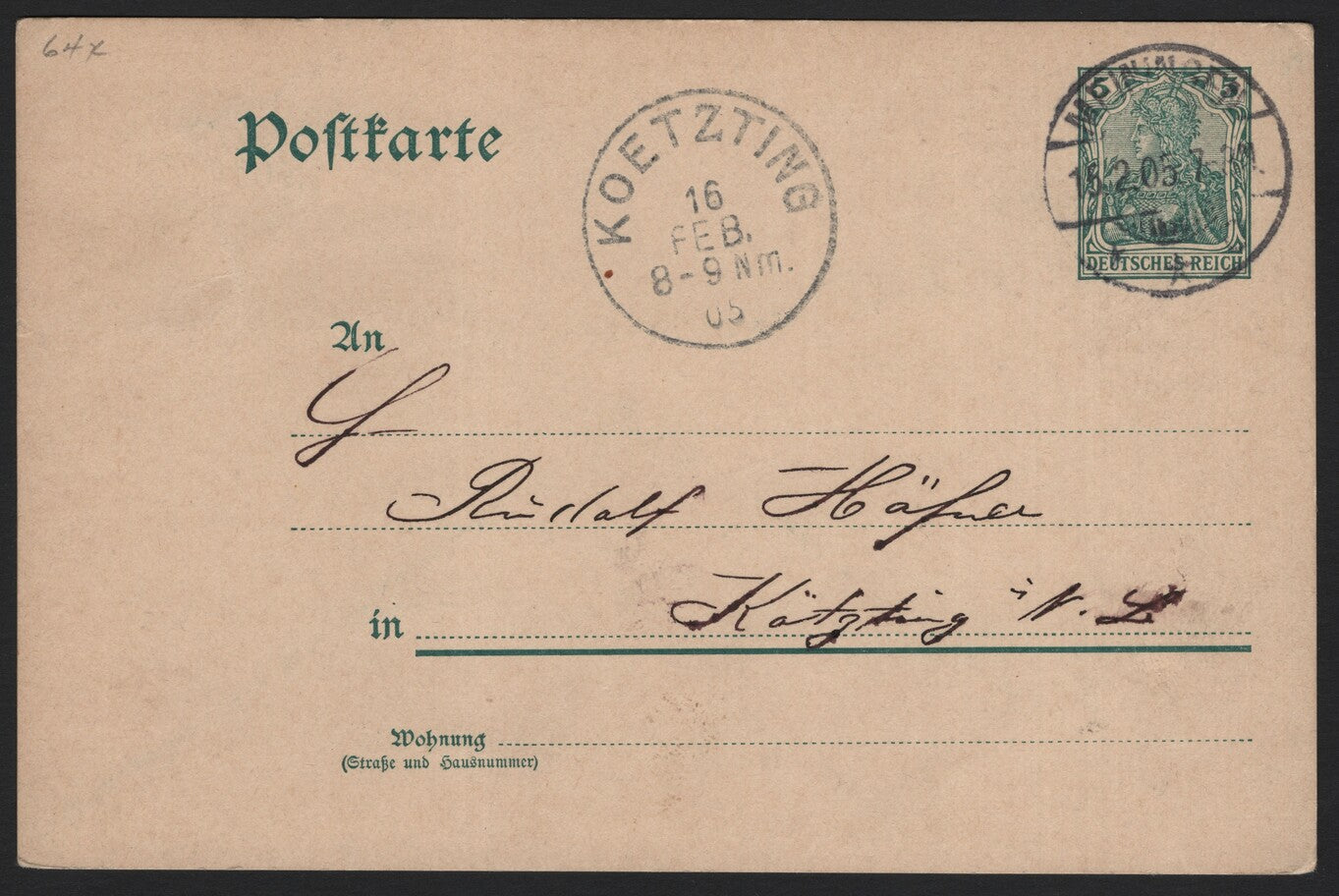SCG3794 - German Empire 1905 Postal Card – Koetzting Postmark