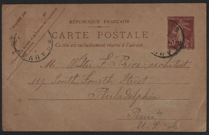 SCG3810 - France 20c Postal Card to the USA – Early 1900s