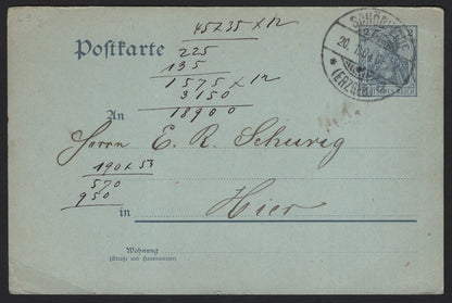 SCG3811 - Germany 1904 Postal Card – Germania Issue (2 Pfennig, Blue)