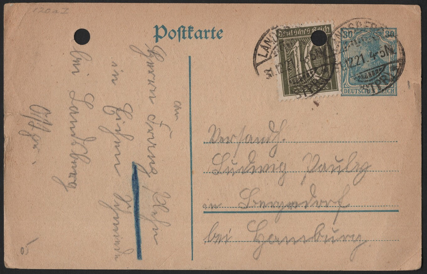 SCG3812 - Germany – Postal Card with Mixed Franking (1921)