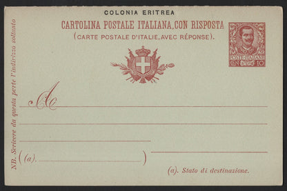 SCG3817 - Italy – Eritrea Colony Postal Card with Reply, 10 Centesimi (c. 1900s)