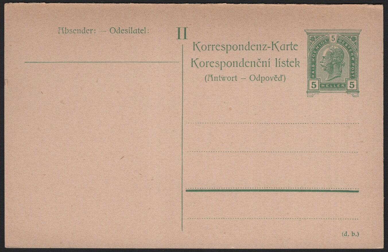 SCG3819 - Austria 5 Heller Reply Postal Card (Dual Language Issue)