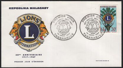 SCG3931 - Madagascar 1967 Lions International 50th Anniversary – First Day Cover