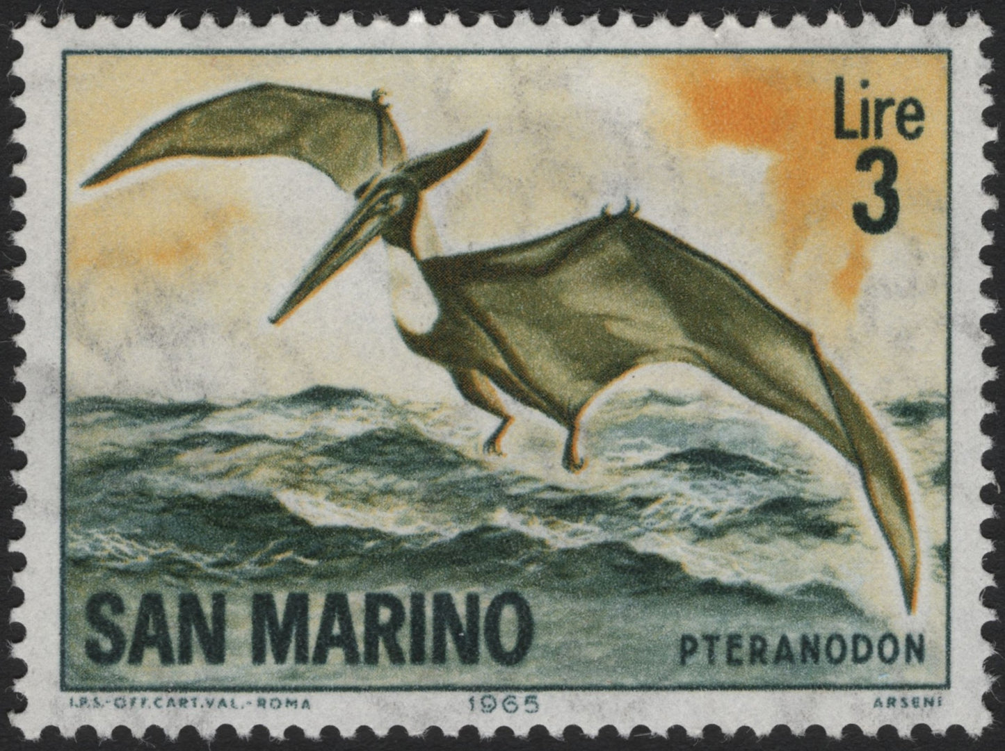 SCG3888 - San Marino 1965 – Pteranodon Stamp (3 Lire)