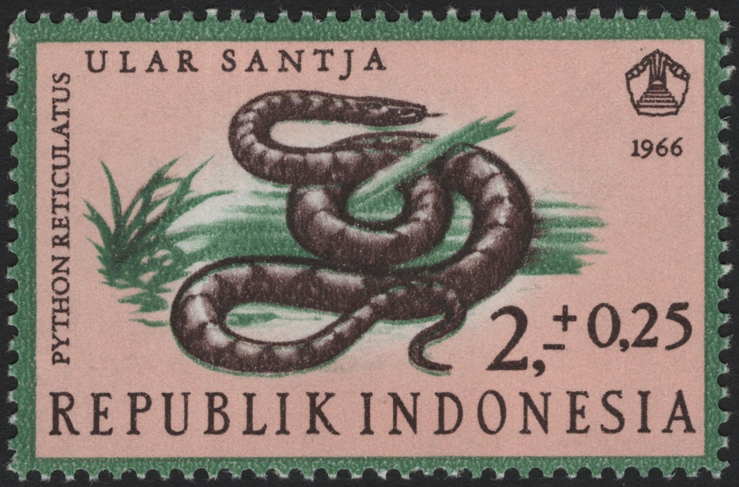 SCG3907 - Indonesia 1966 – Reticulated Python (Ular Santja)