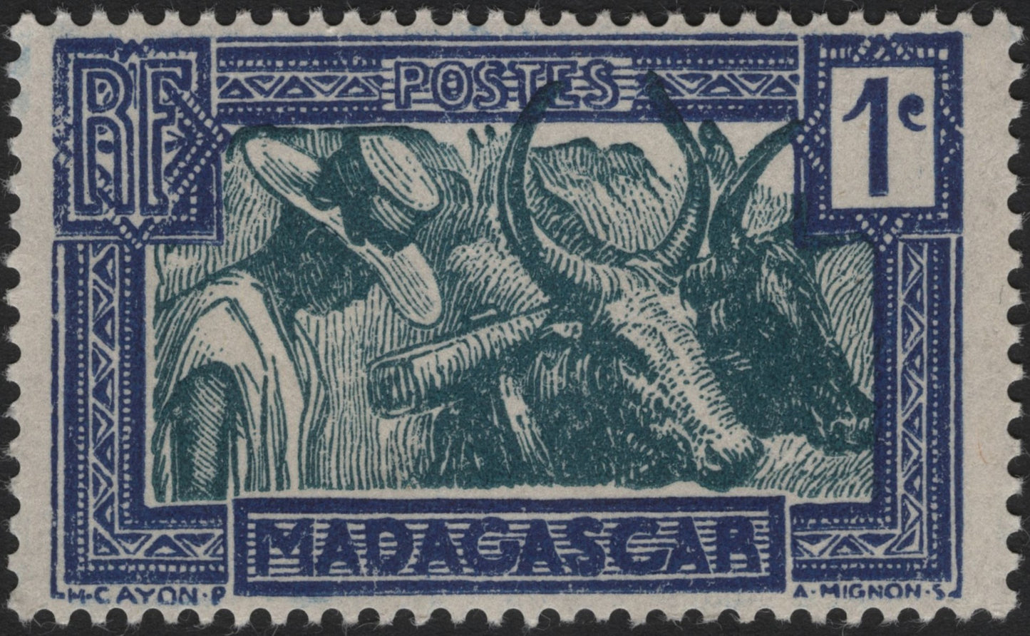 SCG3915 - Madagascar – 1 Centime “Zebu Cattle with Herder” (Colonial Issue)