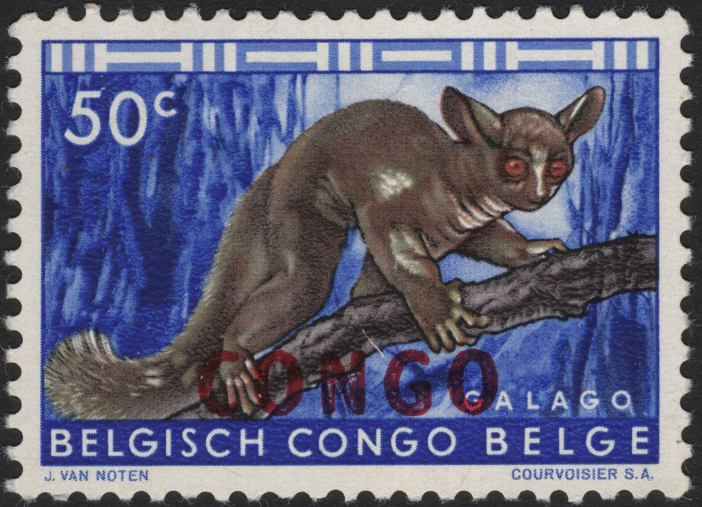 SCG3916 - Belgian Congo 1959 – Galago (Bush Baby) 50c Overprinted “CONGO”