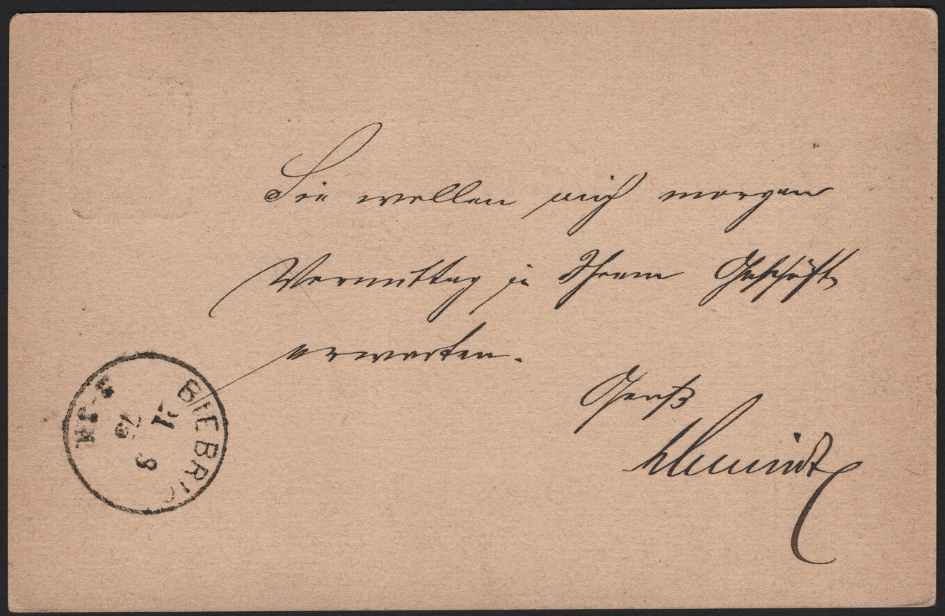SCG3939 - Germany 1876 Deutsche Reichspost 5 Pfennig Postal Card (Wiesbaden – Biebrich)