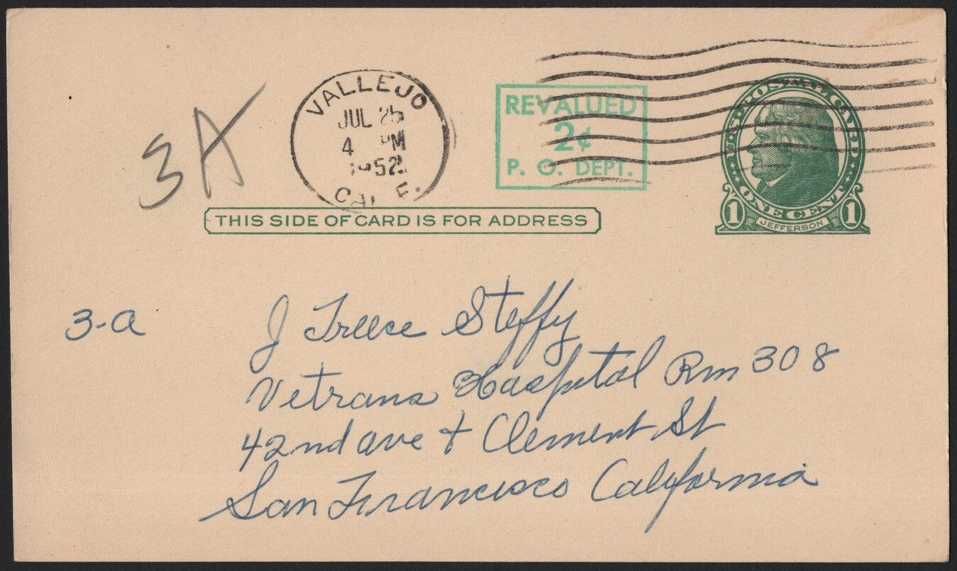 SCG3940 - United States 1952 Postal Card – Revalued 2¢ Surcharge