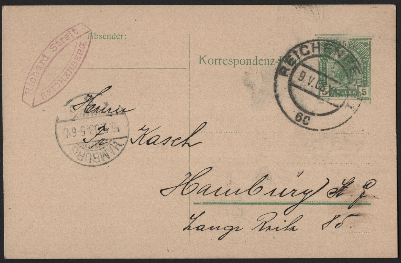 SCG3941 - Austria 1902 – 5 Heller Green Postal Card to Hamburg