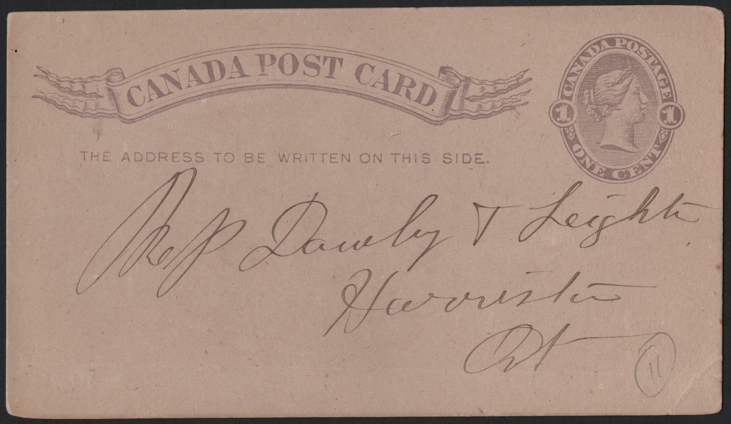 SCG3946 - Canada 1¢ Postal Card – Queen Victoria (circa 1876–1890s)