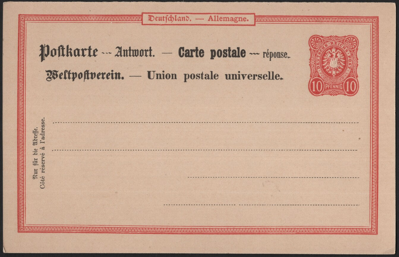SCG3947 - Germany 10 Pfennig Postal Reply Card – UPU Issue (c. 1890s–1900s)