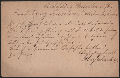 SCG3949 - Germany 1876 Postal Card – Deutsche Reichspost
