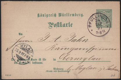 SCG3959 - Württemberg Postal Card – 5 Pfennig Green (1896)
