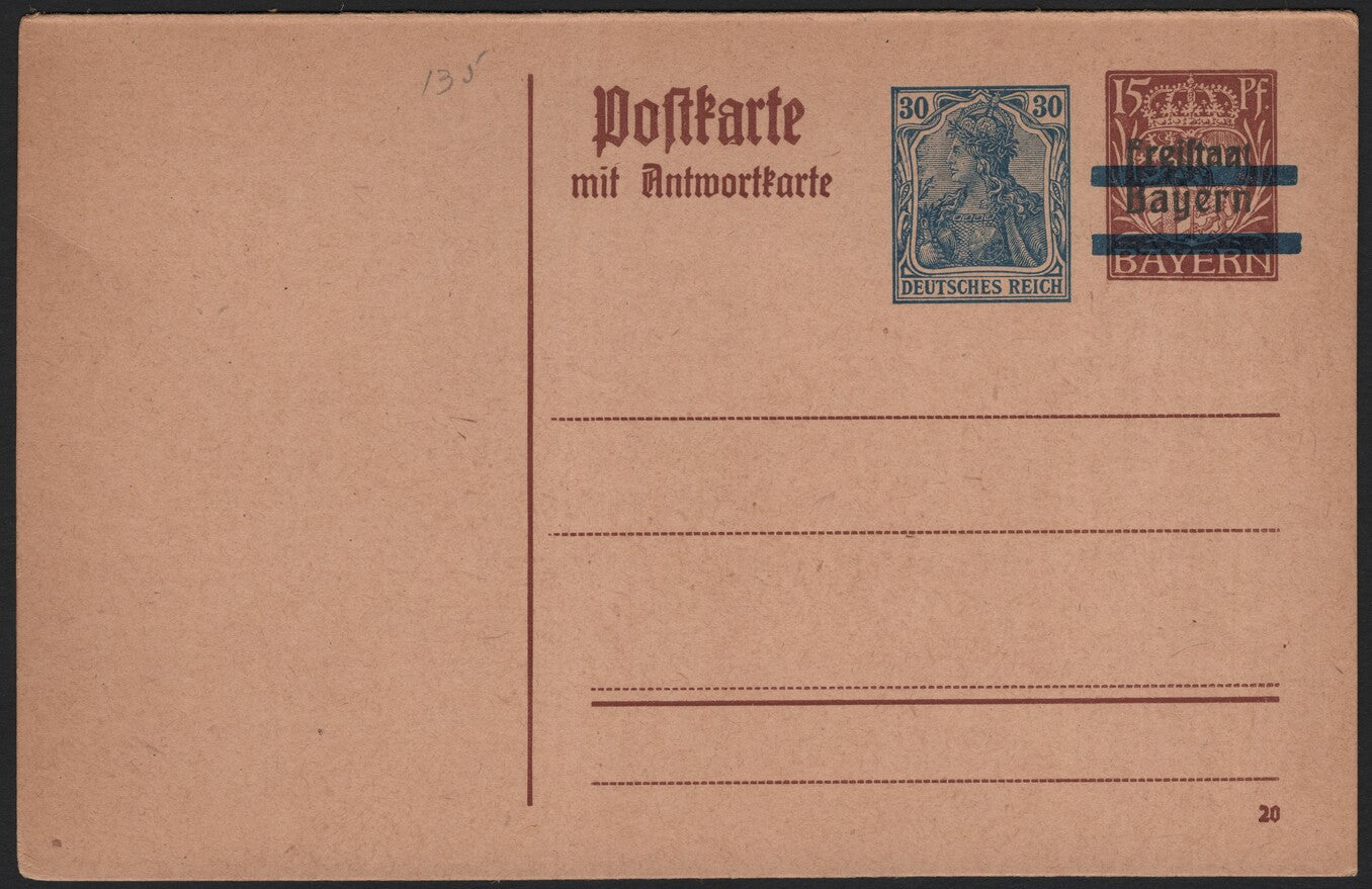 SCG3960 - Germany – Postal Card with Bavaria Overprint (c. 1920s)