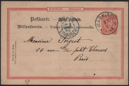 SCG3963 - Germany 1889 Postal Card to France