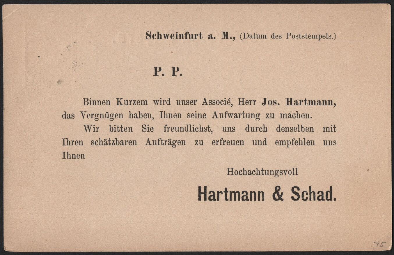 SCG3961 - Bavaria 1886 Postal Card – Schweinfurt to Fulda