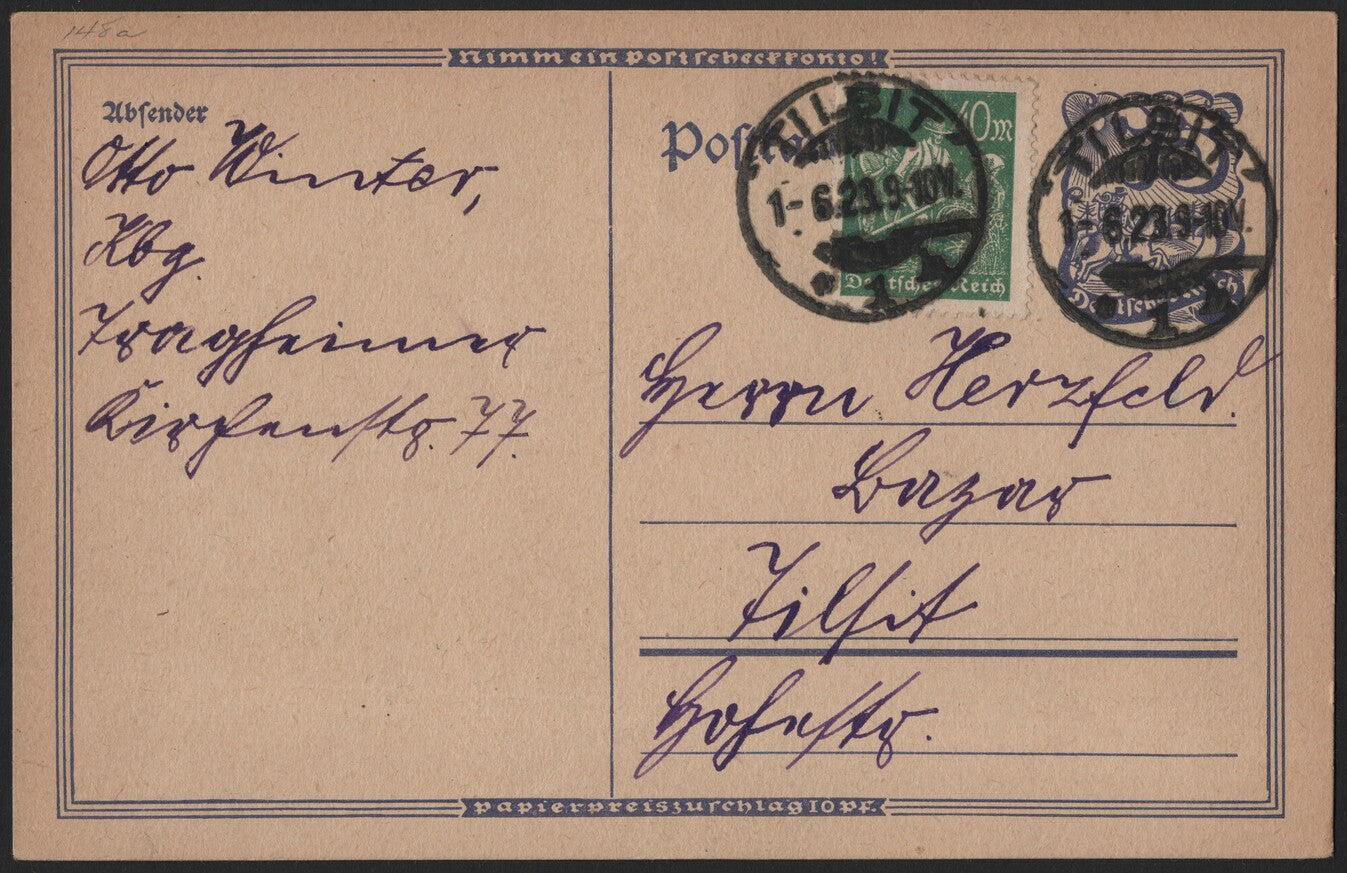 SCG3964 - Germany 1923 – Inflation Period Postal Card
