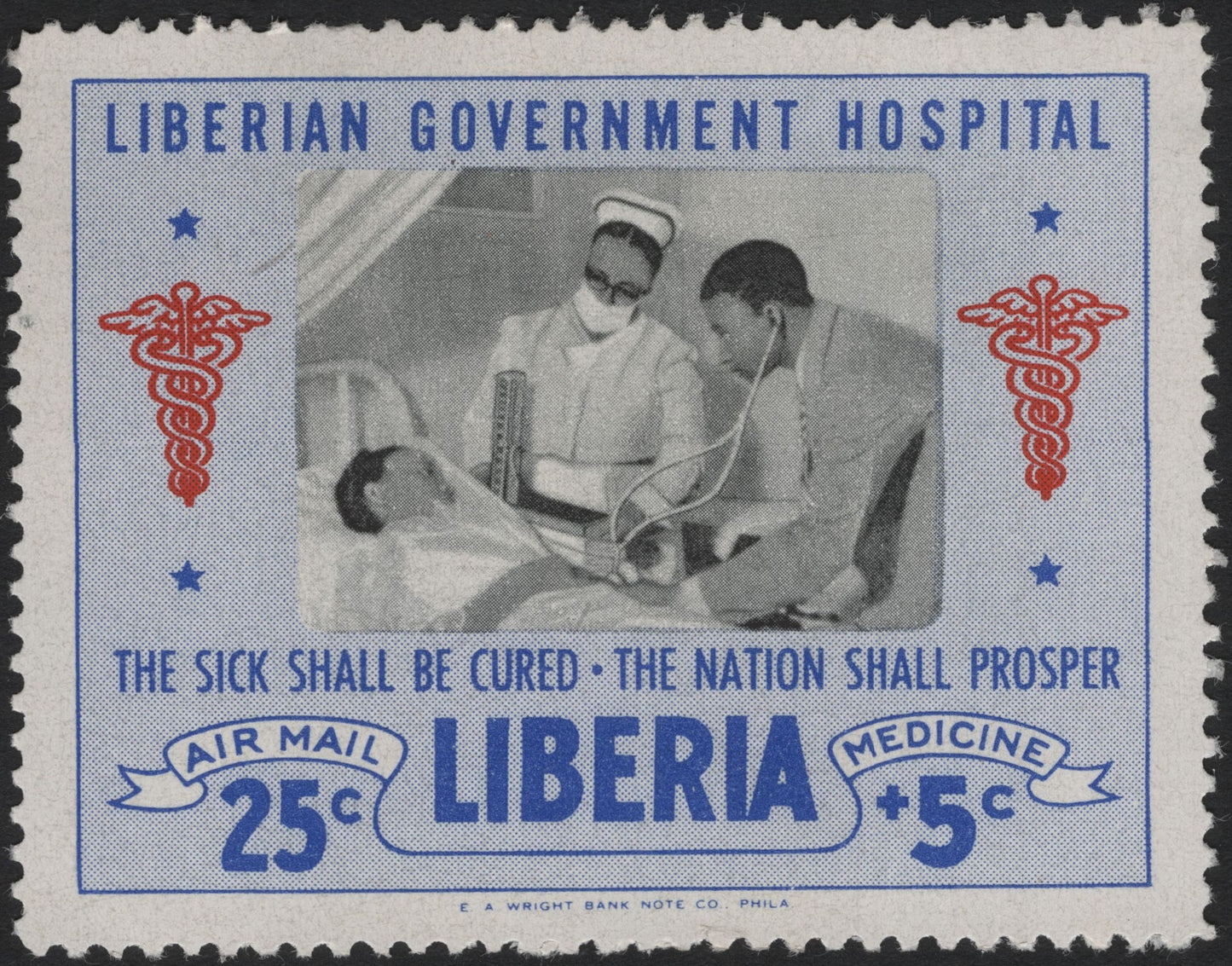 SCG4176 - Liberia 1960s – Government Hospital Airmail Semi-Postal Stamp (25¢ + 5¢)