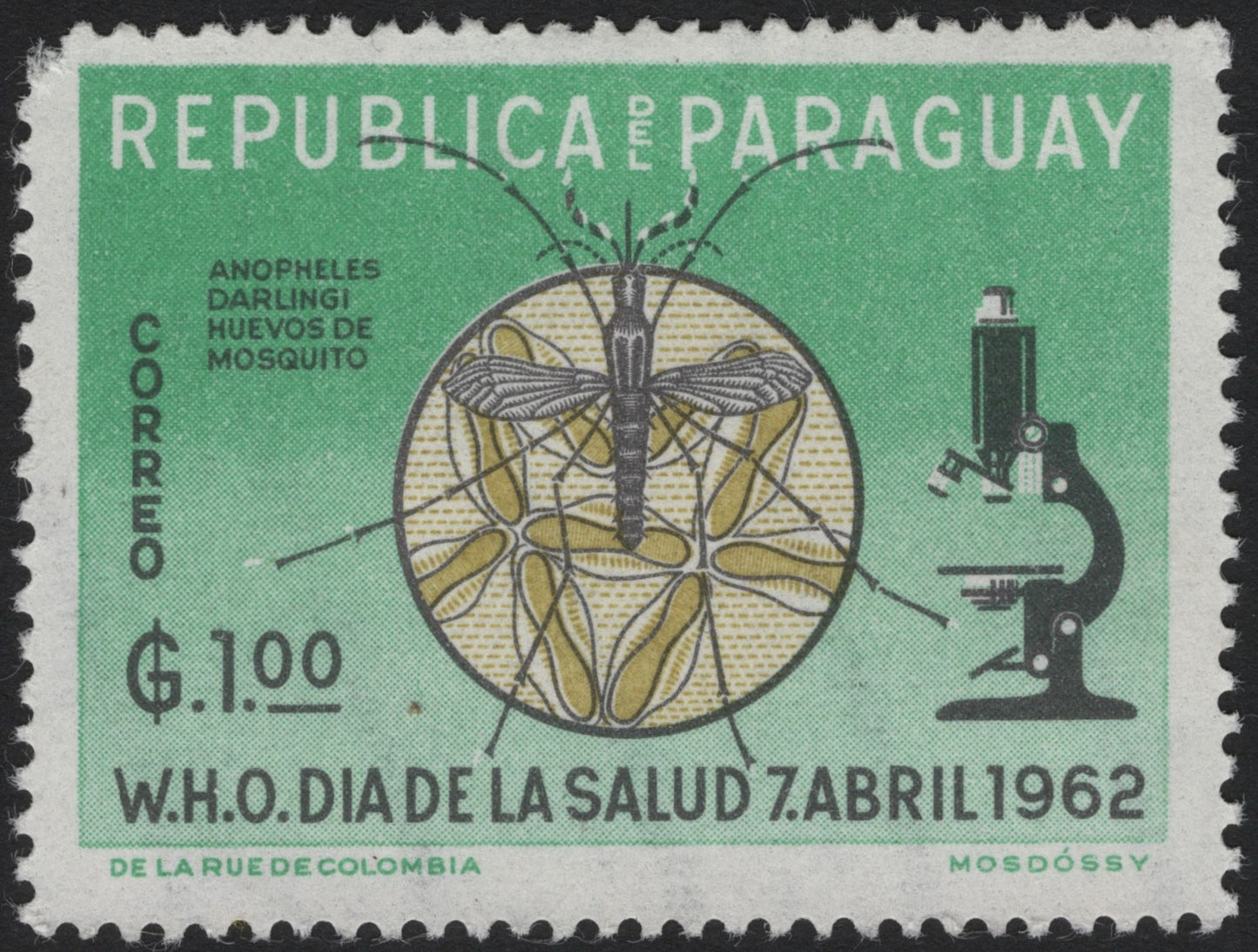 SCG4156 - Paraguay 1962 – World Health Day, Mosquito & Microscope