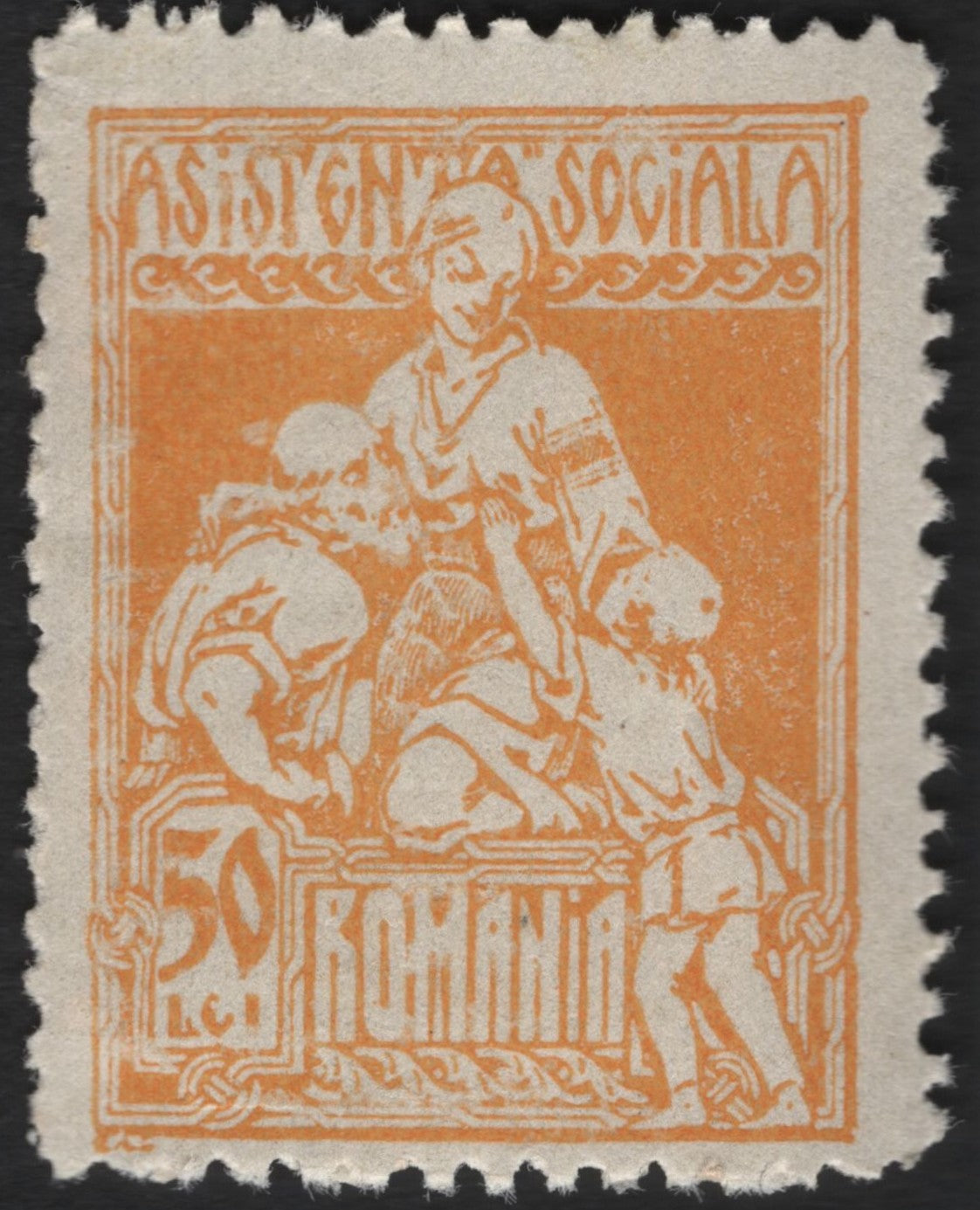 SCG4194 - Romania 1920s Social Assistance Stamp – 50 Bani Orange