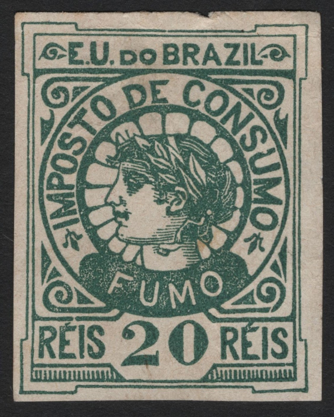 SCG4247 - Brazil 20 Réis Tobacco Tax Stamp – Early Revenue Issue