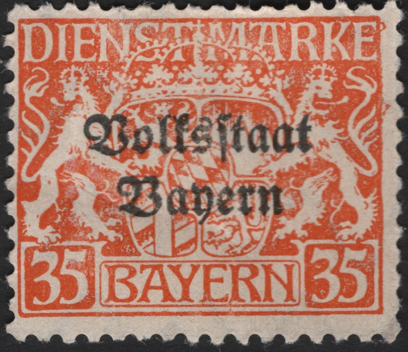 SCG4216 - Bavaria 1919 – “Volksstaat Bayern” Overprint on Dienstmarke (35 Pfennig, Orange)