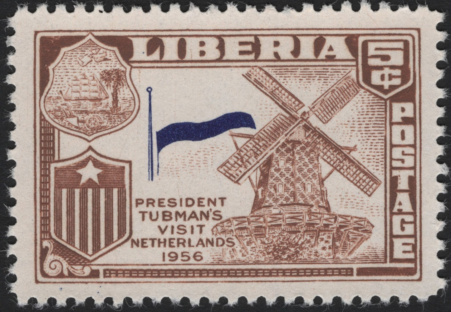 SCG4313 - Liberia 1956 – President Tubman’s Visit to the Netherlands, 5¢