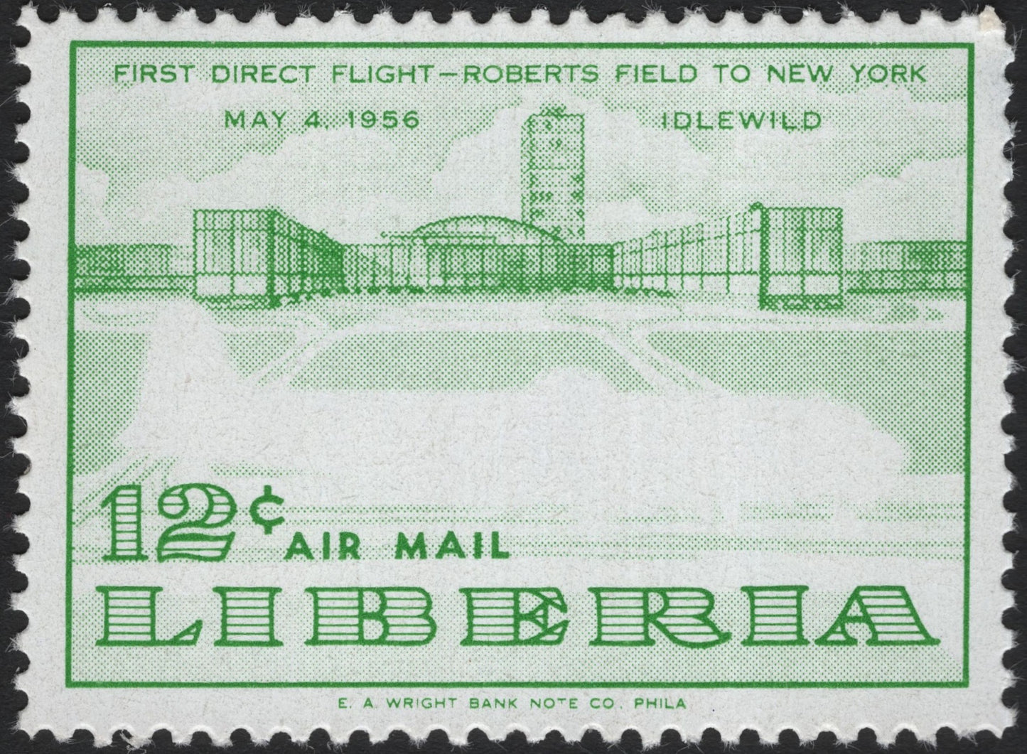 SCG4309 - Liberia 1956 – First Direct Flight Roberts Field to New York (Idlewild) Airmail, 12¢ Green