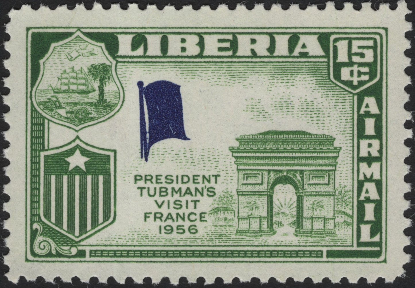 SCG4311 - Liberia 1956 – President Tubman’s Visit to France (Airmail, 15¢)