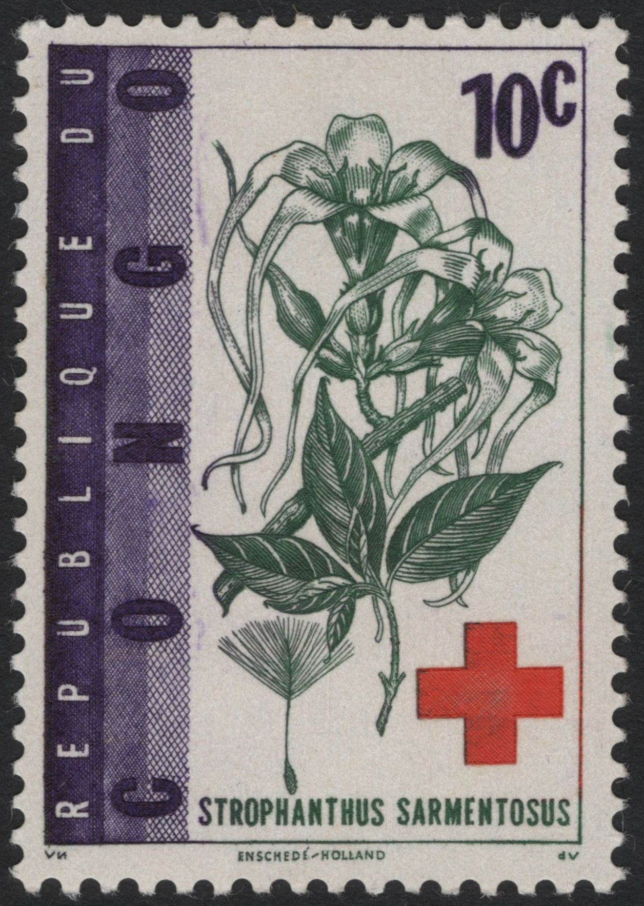 SCG4292 - Republic of Congo – 1960s Red Cross Issue – Strophanthus Sarmentosus – 10 Centimes