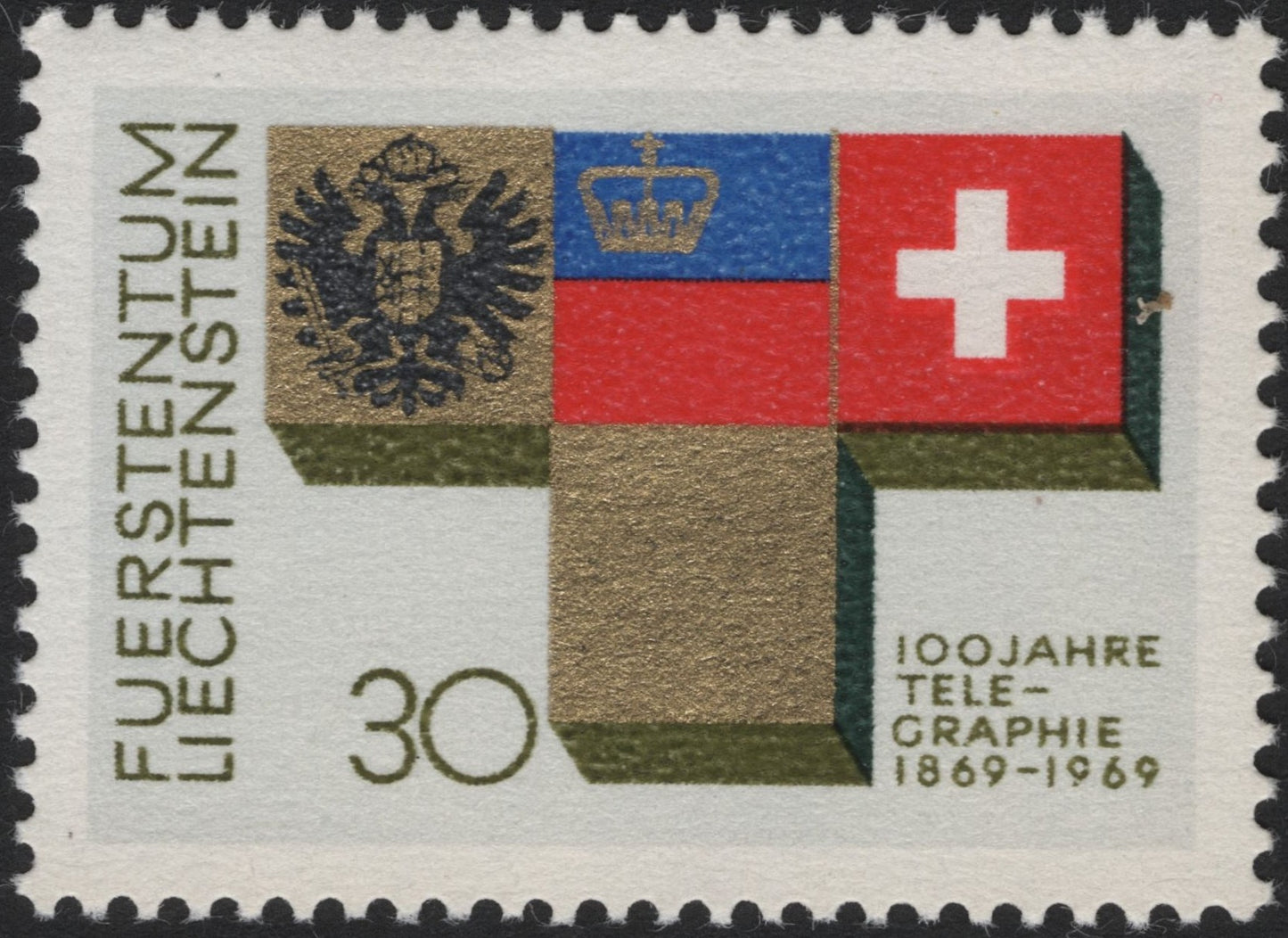 SCG4294 - Liechtenstein 1969 – 100 Years of Telegraphy (30 Rp)