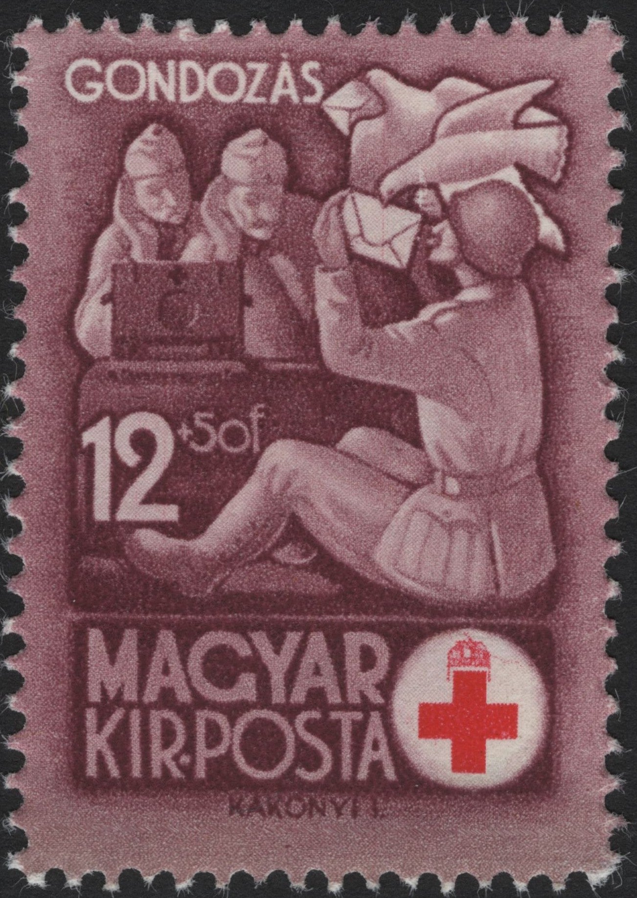 SCG4285 - Hungary 1943 – Red Cross Semi-Postal Stamp (12f + 50f)