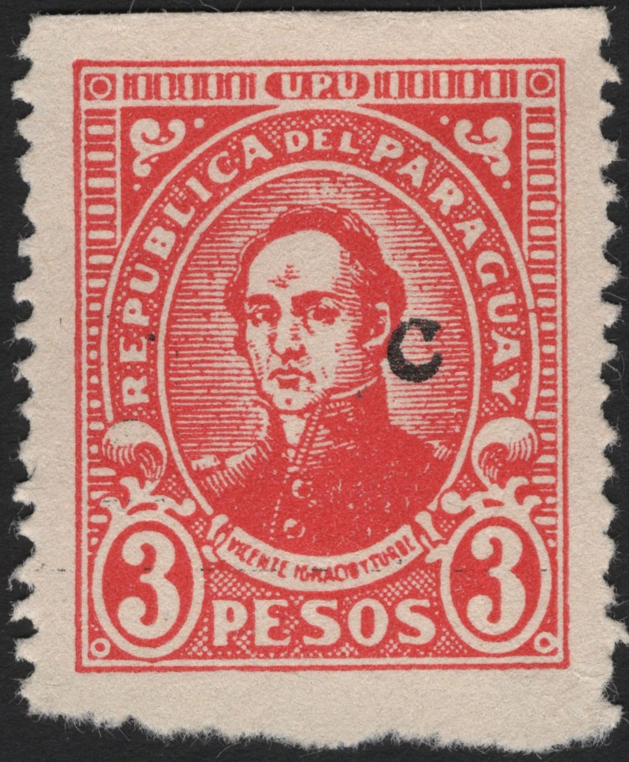 SCG4337 - Paraguay 3 Pesos Red Stamp – Vicente Ignacio Iturbe