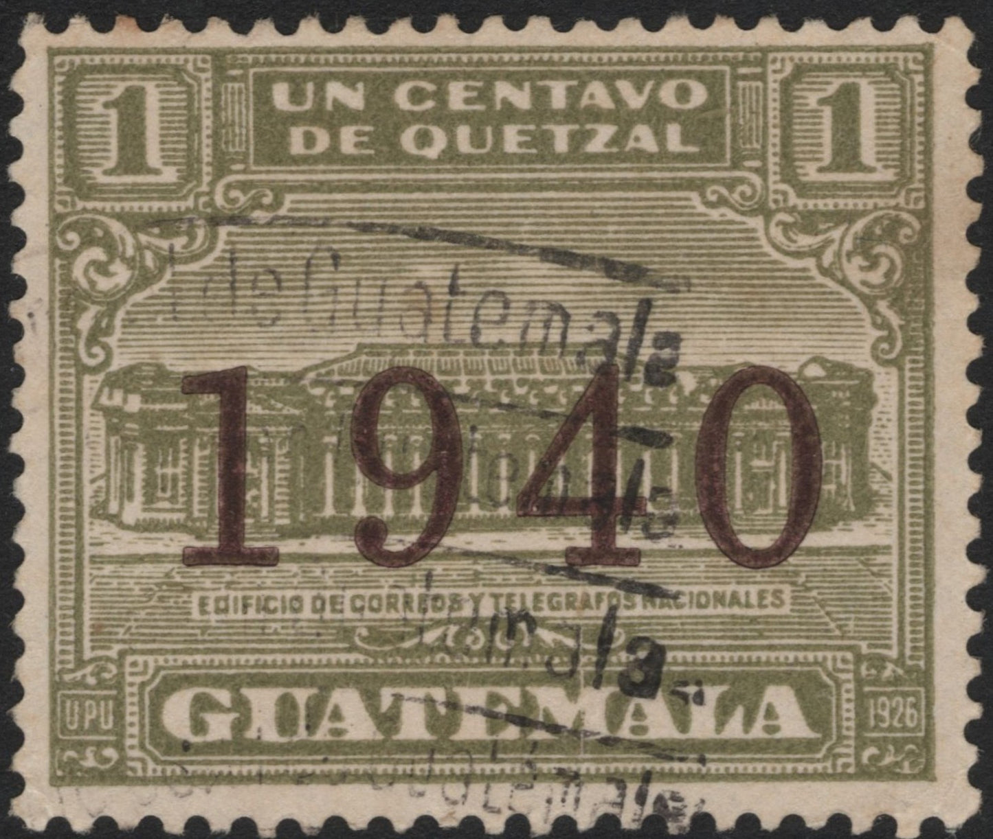 SCG4325 - Guatemala 1940 Overprint on 1926 Issue – 1 Centavo de Quetzal