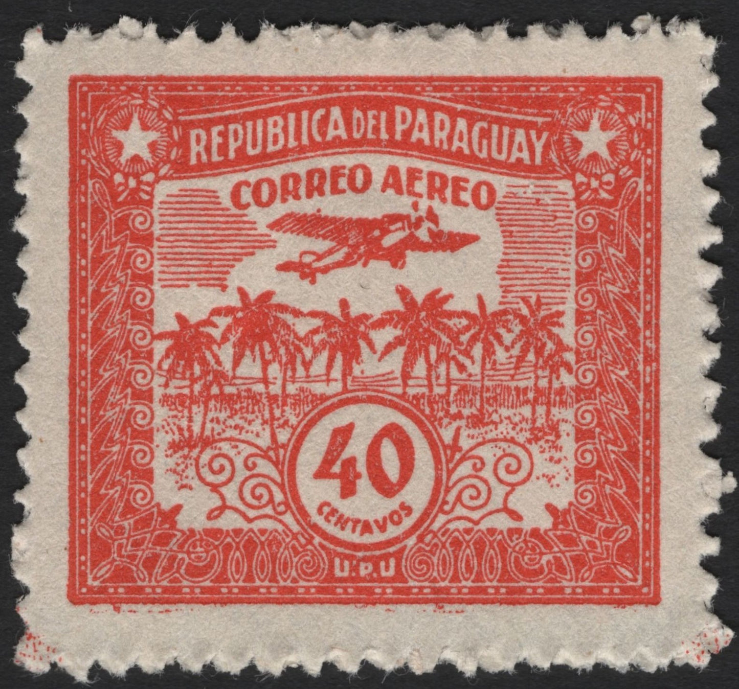 SCG4364 - Paraguay 40 Centavos Airmail Stamp – Palm Grove & Airplane (UPU Issue)