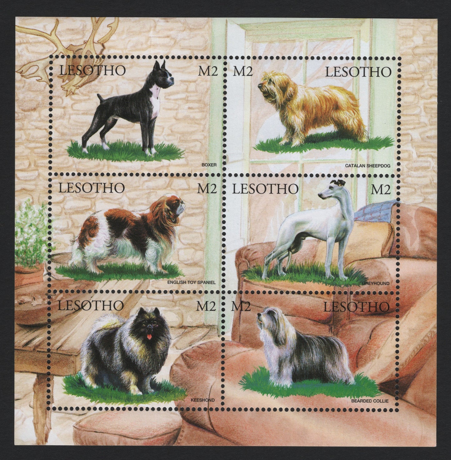 SCG4741 - Lesotho 1980s Dog Breeds Miniature Sheet – M2 Values