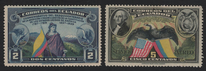 SCG4408 - 🇪🇨 Ecuador – 1937–1939 Sesquicentennial of the U.S. Constitution  2 Centavos & 5 Centavos Airmail Commemoratives