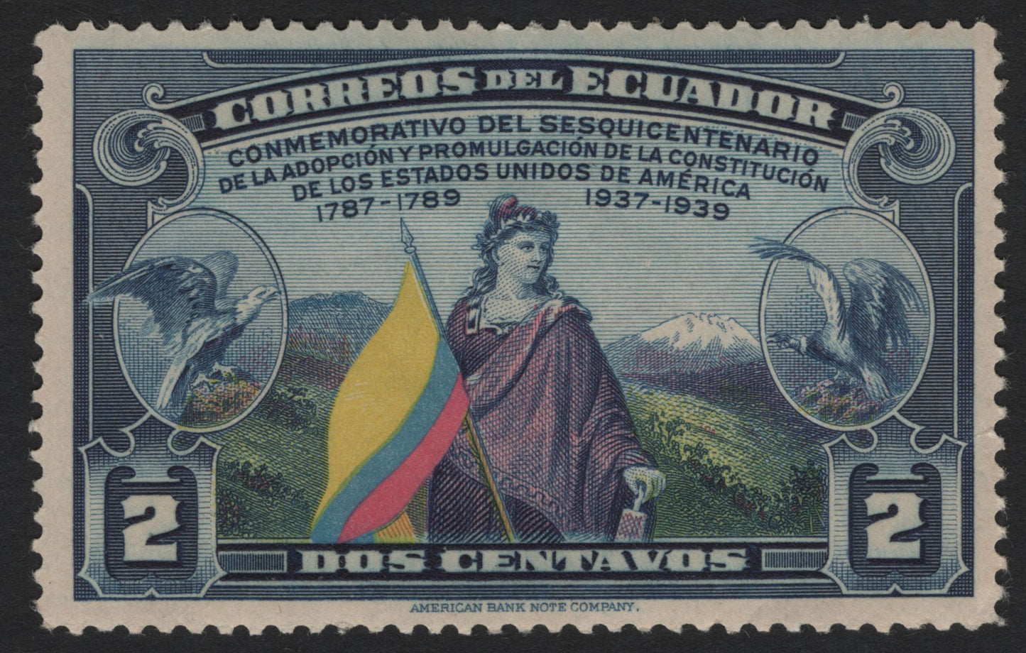 SCG4408 - 🇪🇨 Ecuador – 1937–1939 Sesquicentennial of the U.S. Constitution  2 Centavos & 5 Centavos Airmail Commemoratives