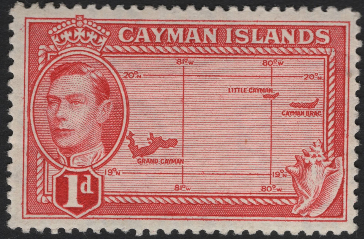 SCG4387 - Cayman Islands – 1d Red Map Issue (King George VI)