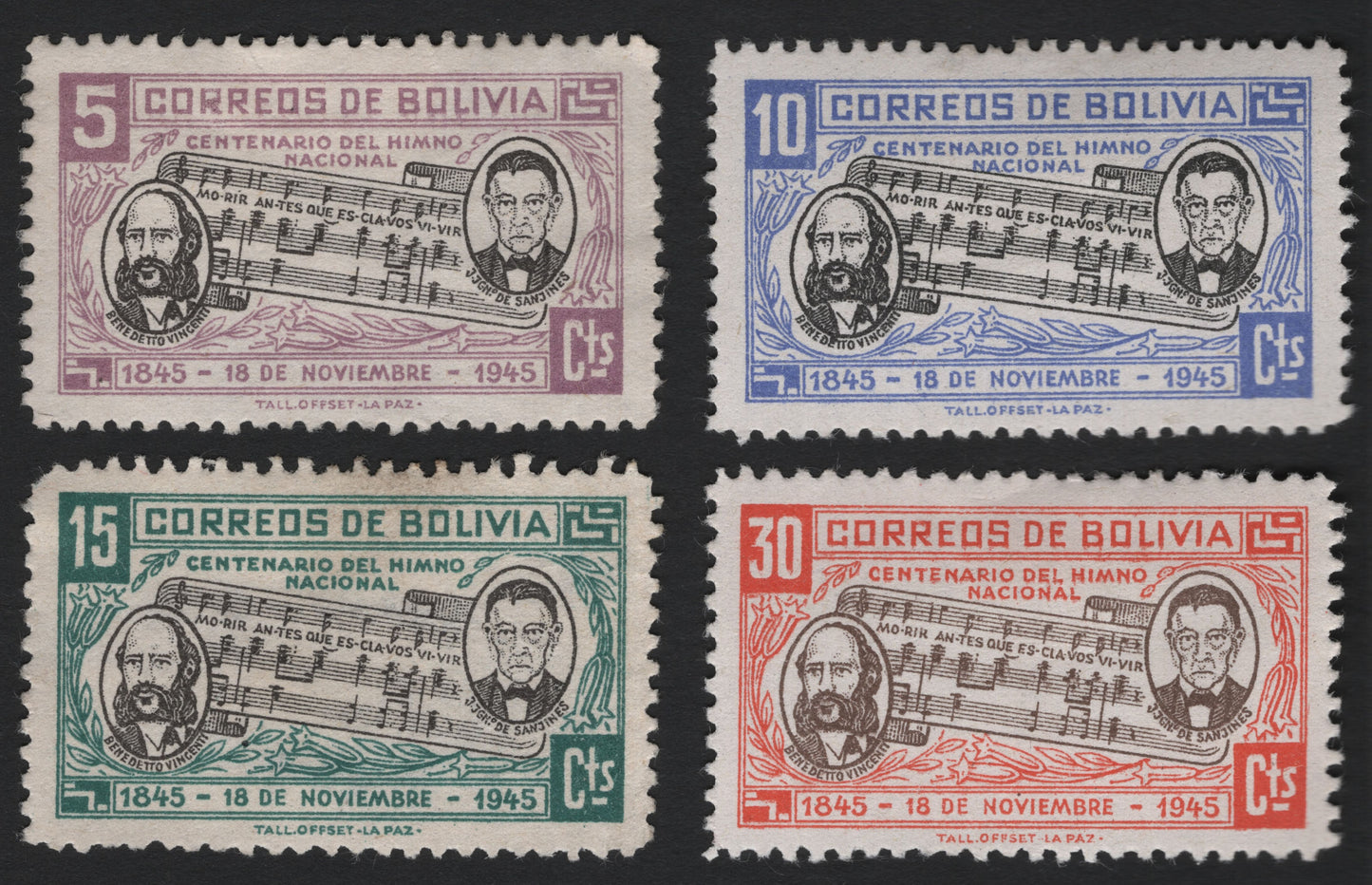 SCG4389 - Bolivia 1945 – Centenary of the National Anthem (Set of 4)
