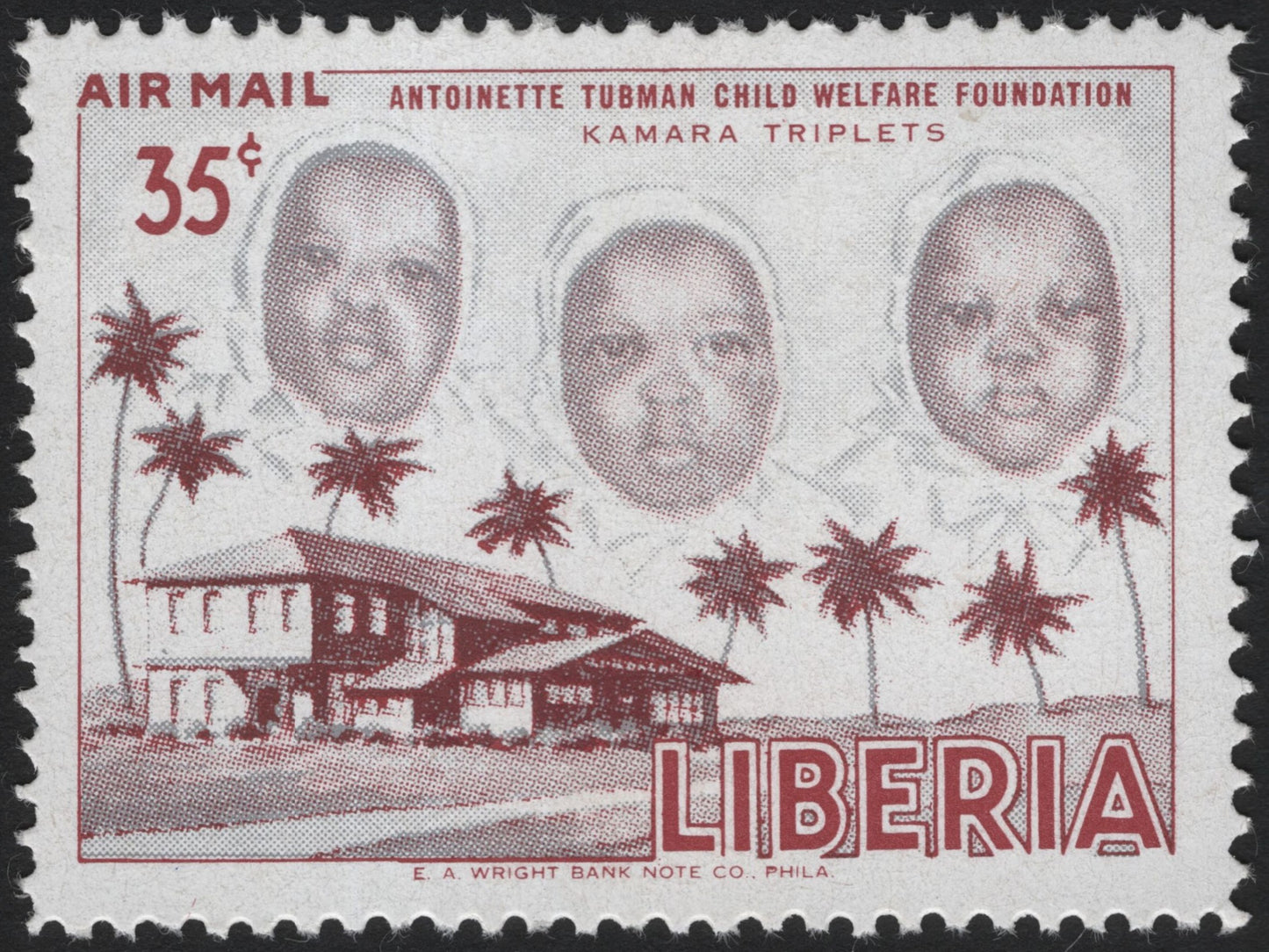 SCG4419 - Liberia 1970s Airmail 35¢ – Antoinette Tubman Child Welfare Foundation, Kamara Triplets