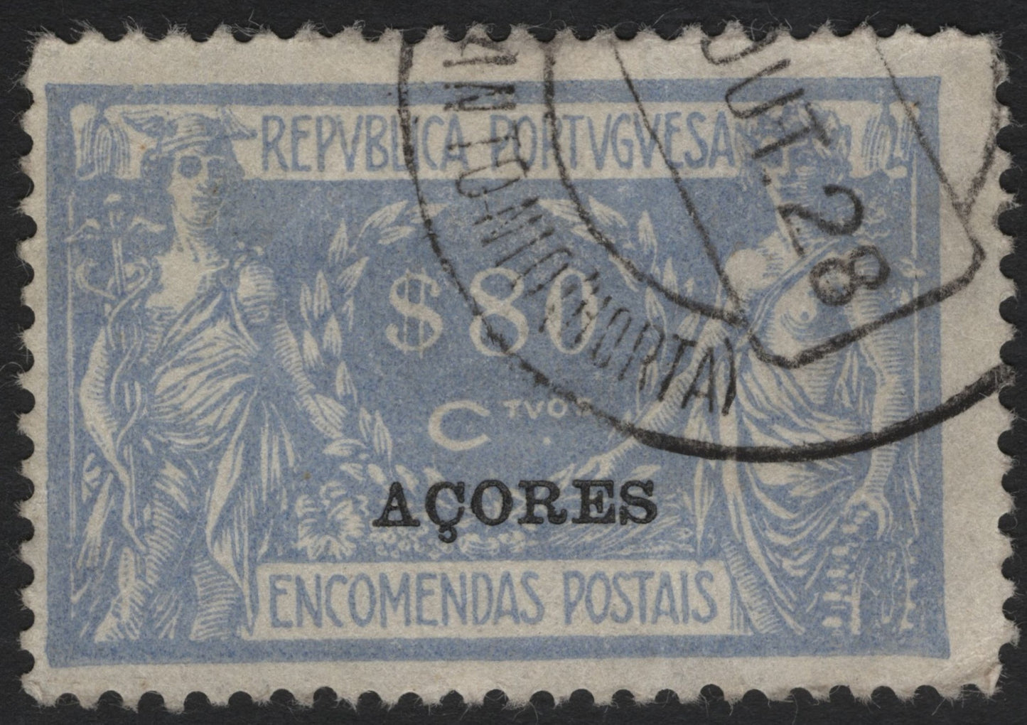 SCG4480 - Azores 1925 – Portuguese Republic Parcel Post $800r Blue Overprint