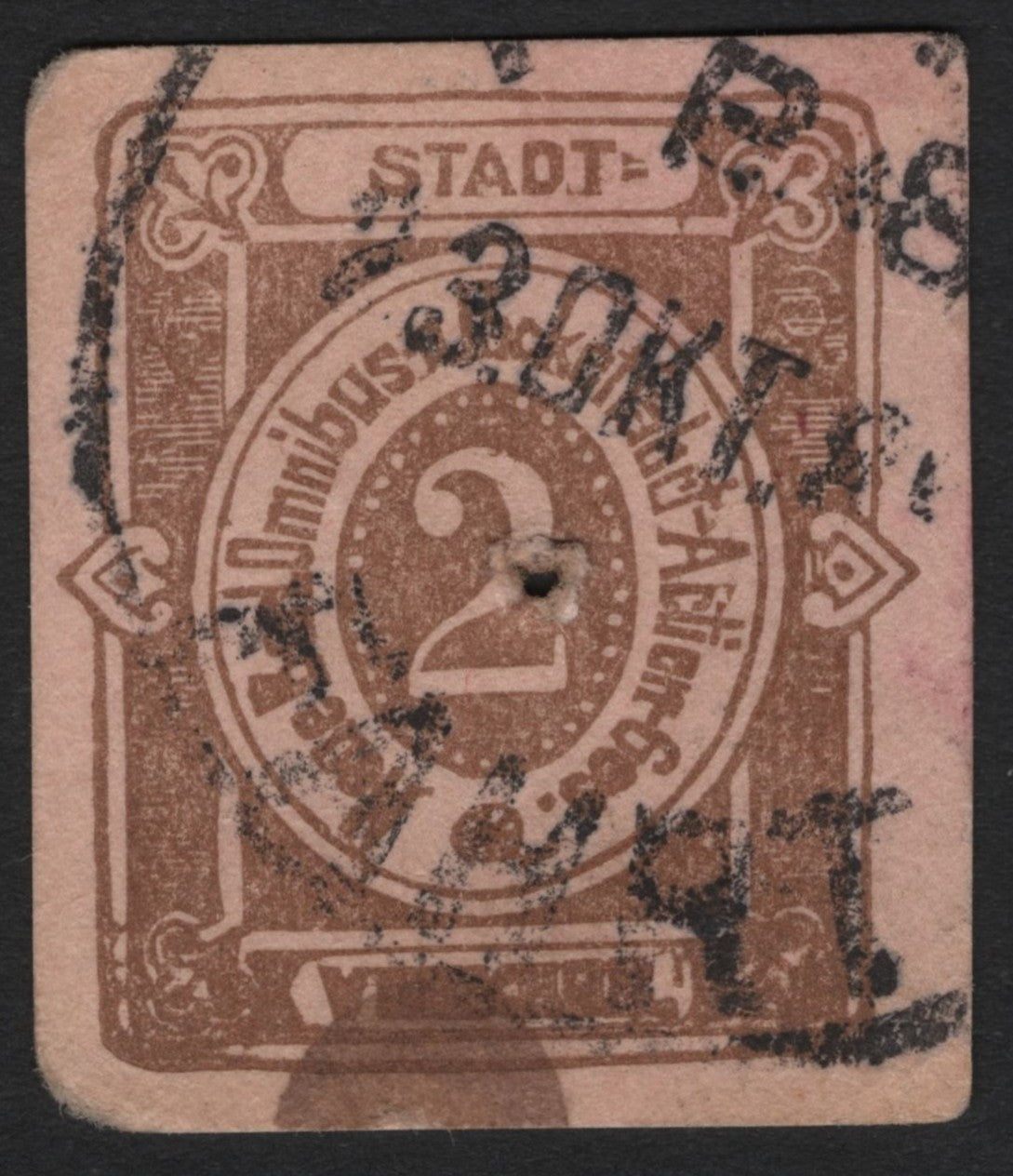 SCG4488 - Germany – Stadt Omnibus Ticket Stamp, 2 Pfennig (c.1890s–1900s)