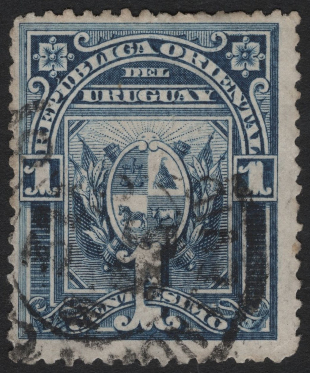 SCG4512 - Uruguay 1 Centésimo Blue – Coat of Arms Issue (Late 19th Century)