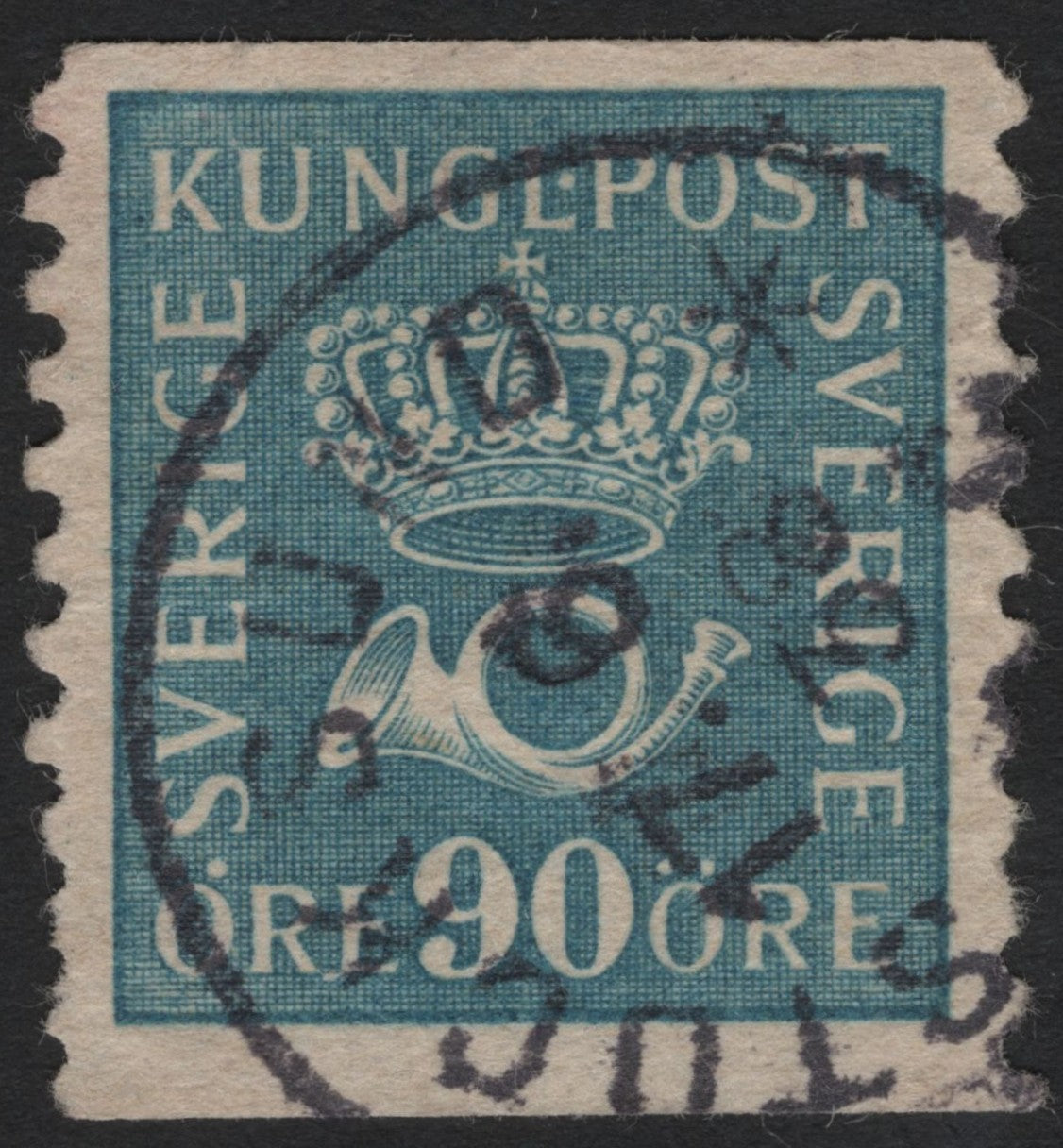 SCG4513 - Sweden 1920s Crown & Posthorn 90 Öre Blue