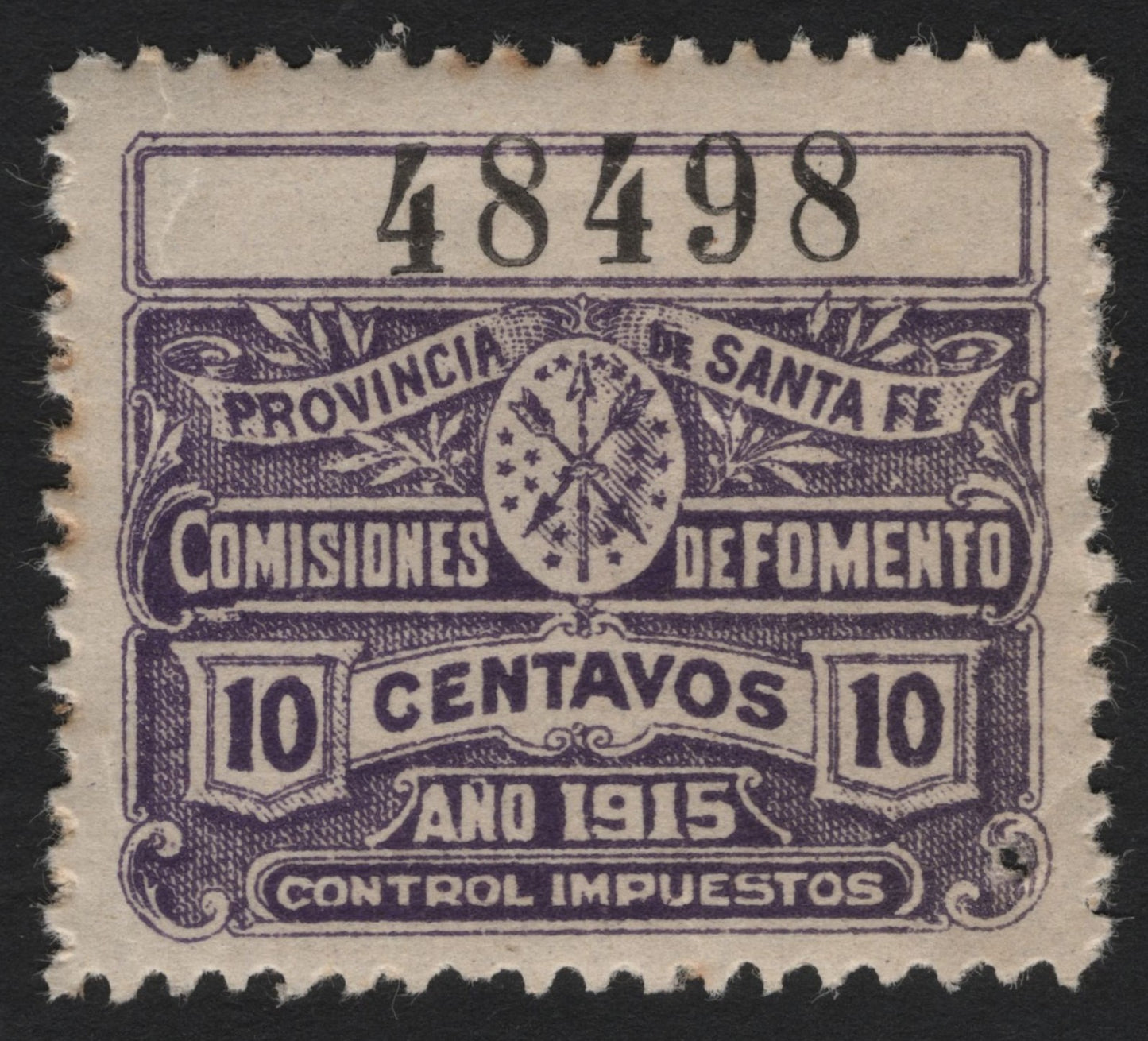 SCG 4525 - Argentina – Santa Fe Province Fiscal Revenue Stamp, 10 Centavos (1915)